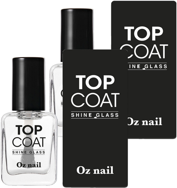 오즈네일 샤인 글라스 고광택 탑코트, 8ml, 투명, 2개