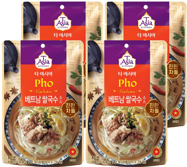 티아시아키친 베트남 쌀국수 소스 진한 차돌, 90g, 4개