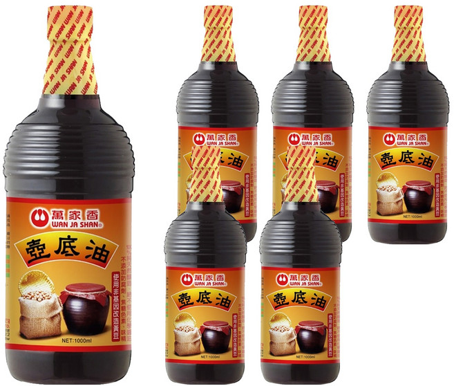 萬家香 壺底油 100%純釀造 不含防腐劑 使用非基因改造黃豆, 1L, 6瓶