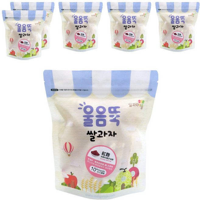 Ssalgwaja 米餅村 寶寶磨牙米餅 長方形 10個月以上, 紅麴, 30g, 6包