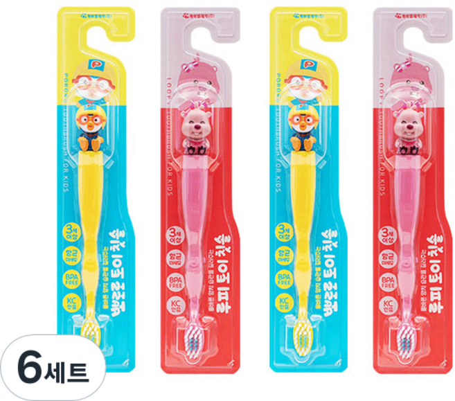 케이엠제약 뽀로로 칫솔 2p + 루피 칫솔 2p, 혼합 색상, 6세트