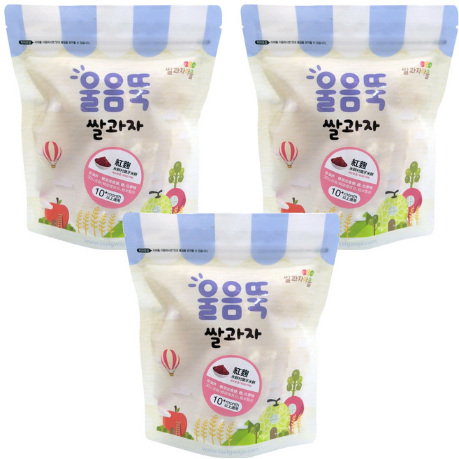 Ssalgwaja 米餅村 寶寶磨牙米餅 長方形 10個月以上, 紅麴, 30g, 3包