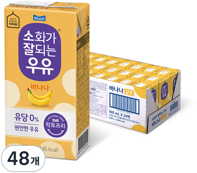 소화가잘되는우유 바나나, 190ml, 48개