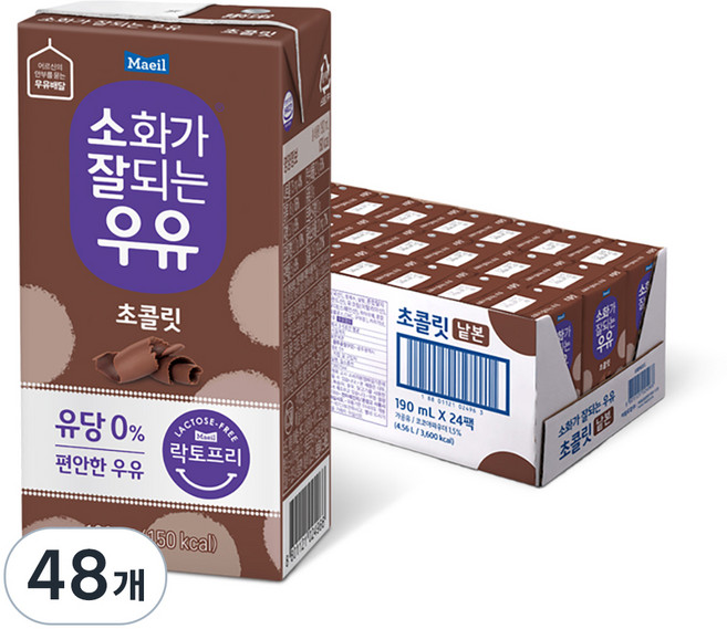 소화가잘되는우유 초콜릿, 190ml, 48개