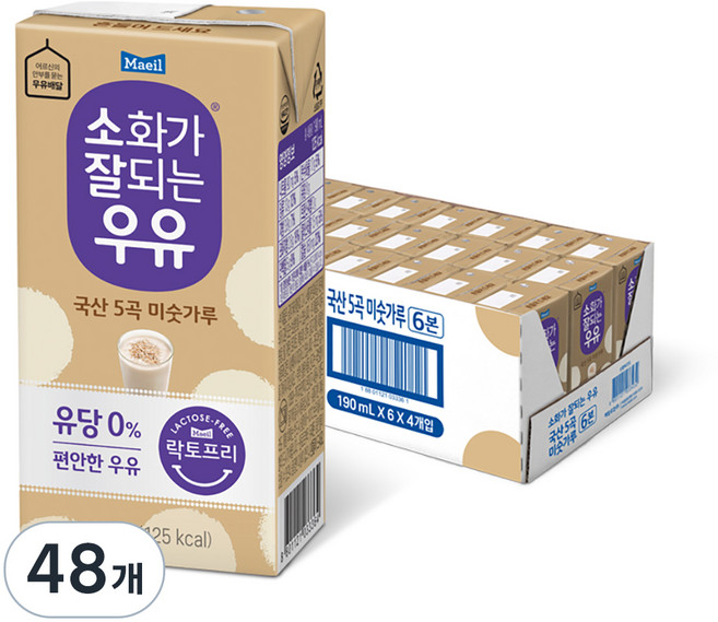 소화가잘되는우유 국산 5곡 미숫가루, 190ml, 48개