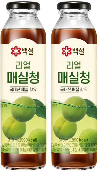 백설 국내산 매실 함유 리얼 매실청, 310ml, 2개