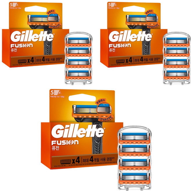 질레트 정품 퓨전 매뉴얼 면도날, 4개입, 3개
