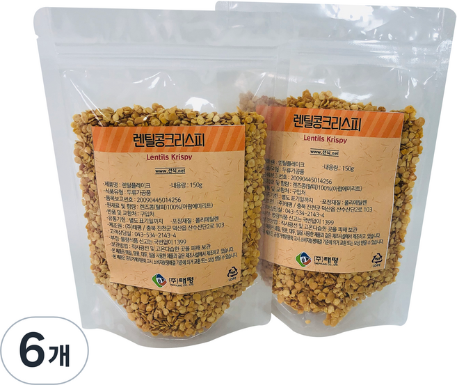 태평선식 렌틸콩크리스피, 150g, 6개