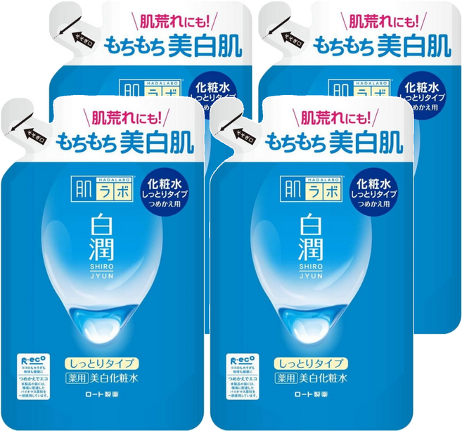 HADALABO 肌研 白潤化妝水 高效保濕 雙重玻尿酸 天然高純度熊果素 維他命C衍生物, 170ml, 4包