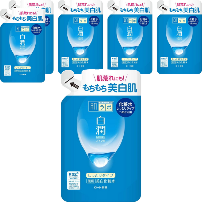 HADALABO 肌研 白潤化妝水 高效保濕 雙重玻尿酸 天然高純度熊果素 維他命C衍生物, 170ml, 6包