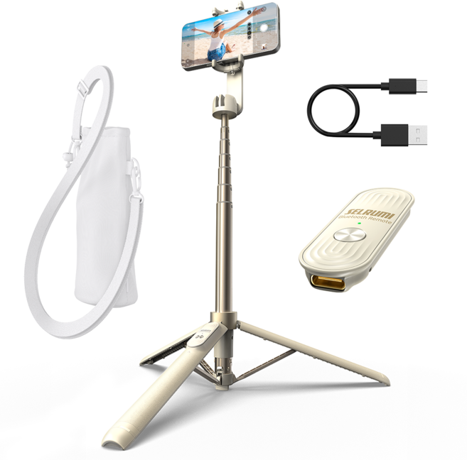 셀루미 Type-C 충전 풀 포퍼먼스 스마트폰 삼각대 130cm, SEL-CT1300M-PRO, 바닐라 브론즈 + 코랄골드, 1개