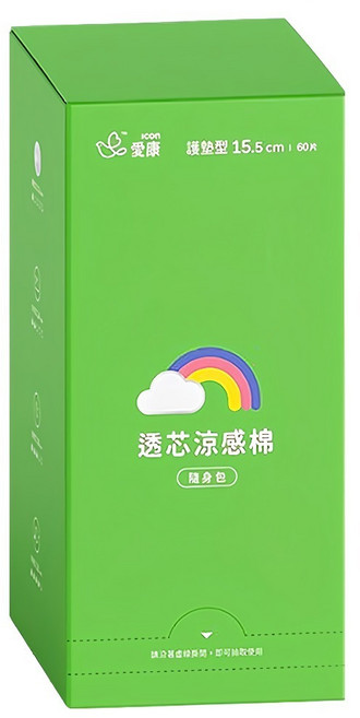icon 愛康 透芯涼感衛生棉 隨身包, 護墊型 15.5cm, 60片, 1盒