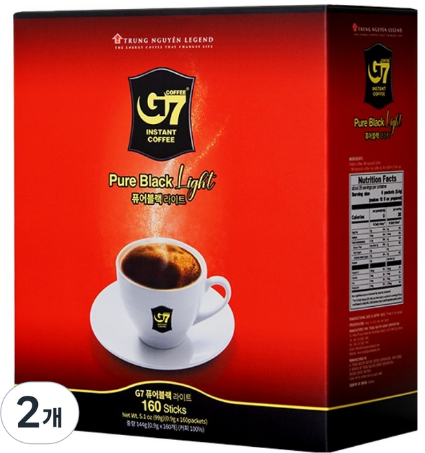 G7 퓨어블랙 라이트 원두커피믹스, 900mg, 160개입, 2개