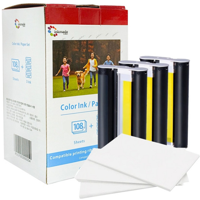 잉크메이드 캐논 KP-108IN 호환 인화지 잉크카트리지3p + 용지 108매, 4X6, 1세트