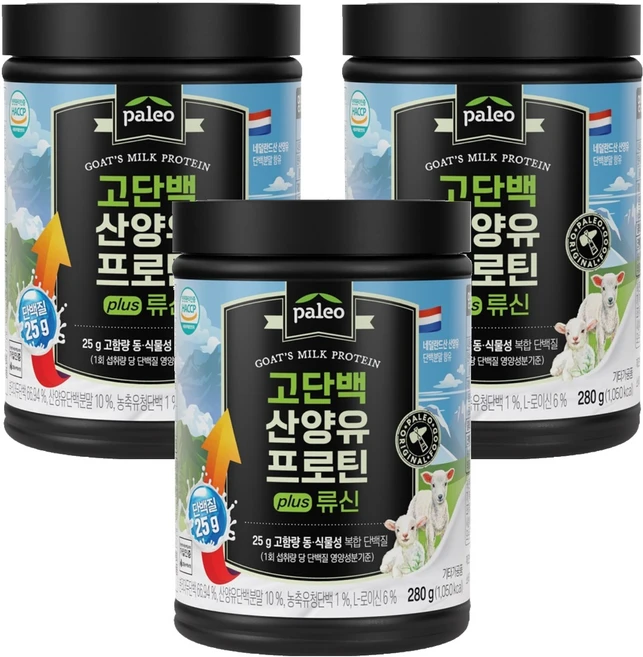 팔레오 고단백 산양유 프로틴 plus 류신, 280g, 3개 - 쿠팡