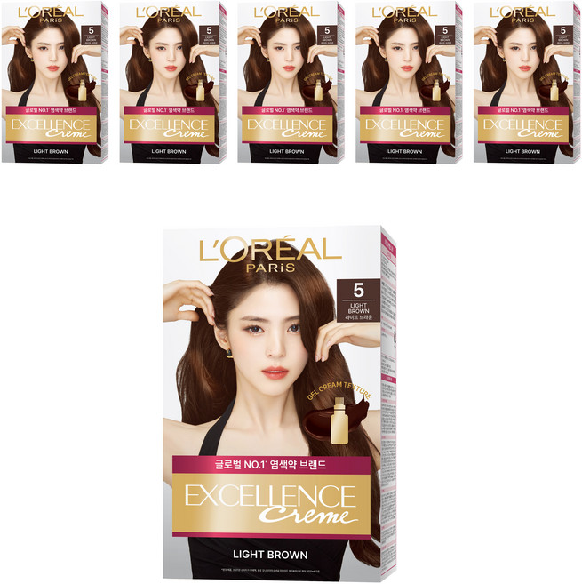 로레알파리 엑셀랑스 크림 빗캡으로 간편한 새치염색 염모제, 5호 라이트 브라운, 6개