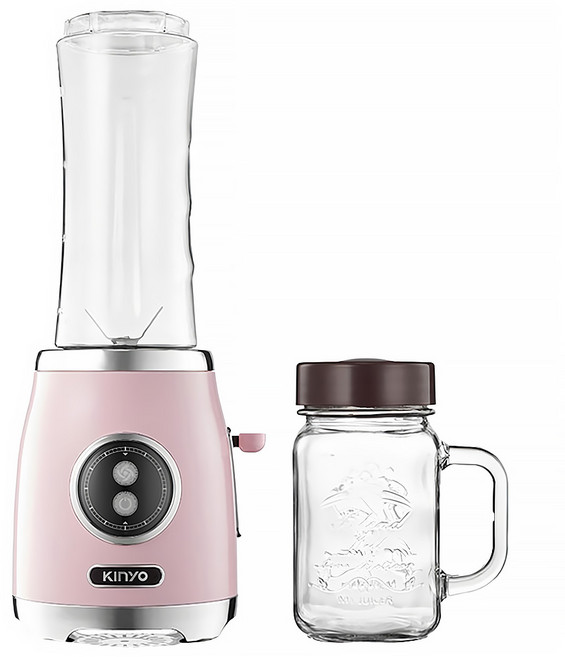 Kinyo 輕復古雙享隨行果汁機 附刀座 + Tritan杯 蓋 + 玻璃隨身瓶 蓋 16 x 12 x 12cm, JR-250, 粉色