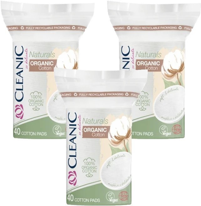 클레아닉 유기농 원형 순면 화장솜, 3개, 40개입 - 쿠팡