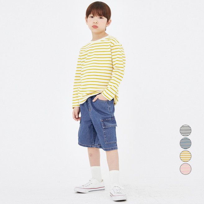 롤리트리 아동용 단가라 스트라이프 긴팔 티셔츠