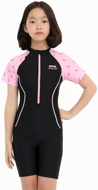 제테스 여아용 반팔 3부 올인원 수영복