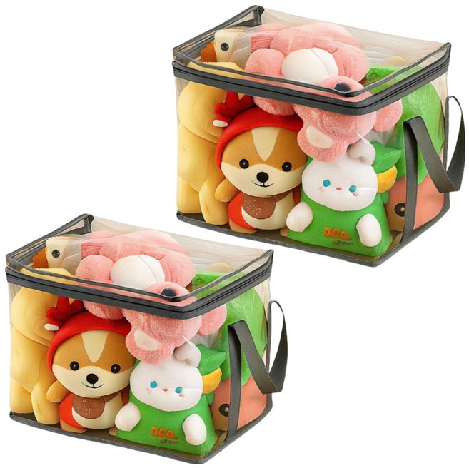 프라리 인형 정리 장난감 다용도 수납함, 투명, 2개