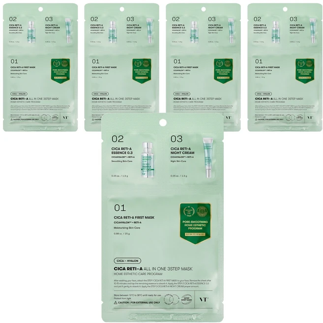 브이티코스메틱 시카 레티 에이 올인원 3스텝 마스크 3종 세트 28g, 1개입, 5개 - 쿠팡