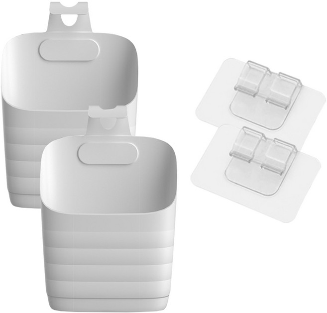 조이베리 주방 욕실 벽걸이 수납바구니 소형 2p + 접착패드 2p, 화이트, 1세트