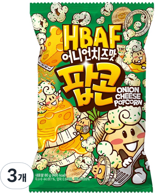 바프 어니언치즈맛 팝콘, 80g, 3개