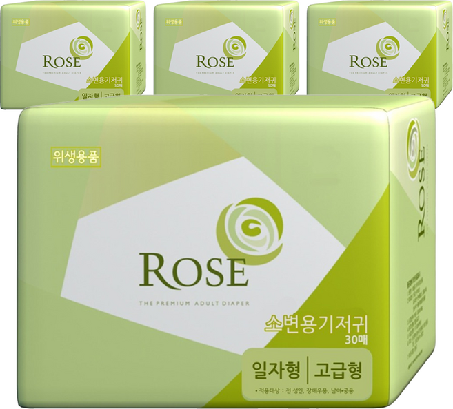 로즈 성인용 일자형 고급형 속기저귀, 30매입, 4팩