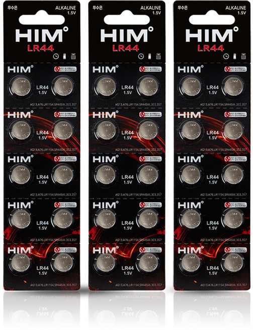 힘 알카라인 코인건전지 LR44, 10개입, 3개
