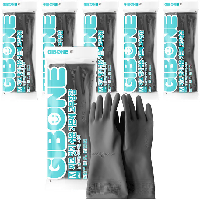 기본에 끼고 벗기 쉬운 고무장갑, 그레이, 중(M), 6개