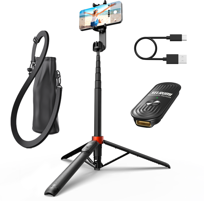 셀루미 Type C 충전 풀 포퍼먼스 스마트폰 셀카봉삼각대 130cm, SEL-CT1300M-PRO, 블랙 + 레드, 1개