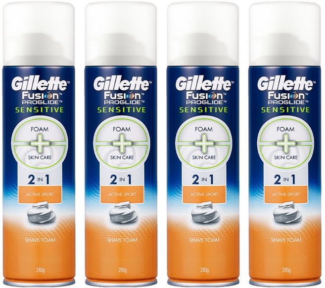 질레트 정품 퓨전 프로글라이드 센서티브 2in1 액티브 스포츠 쉐이빙폼, 4개, 245g
