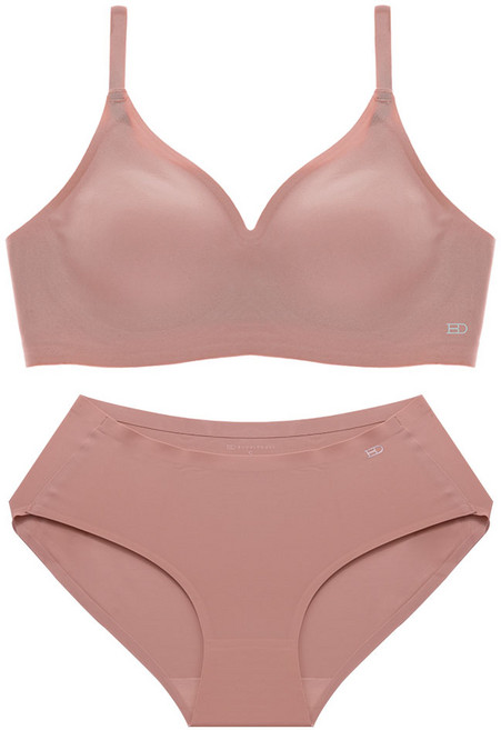 글램공감 심리스 퓨징 이플 노와이어 무봉제 누디 끈 후크형브라 + 삼각팬티 세트