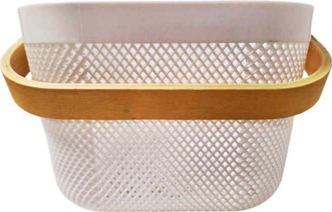 北歐簡約風木把手收納提籃 單把手款 白色, 1個