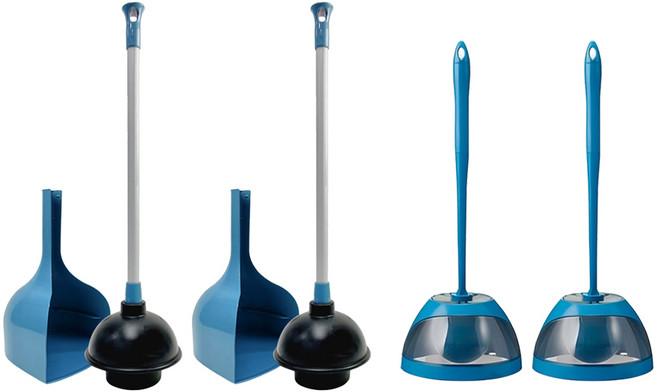 핌 원형변기솔 + 변기압축기 청소용구세트, 블루, 2세트