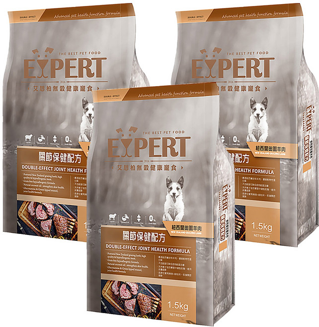福壽實業 EXPERT 艾思柏 成犬 無穀配方狗飼料, 田園羊肉, 1.5kg, 3袋
