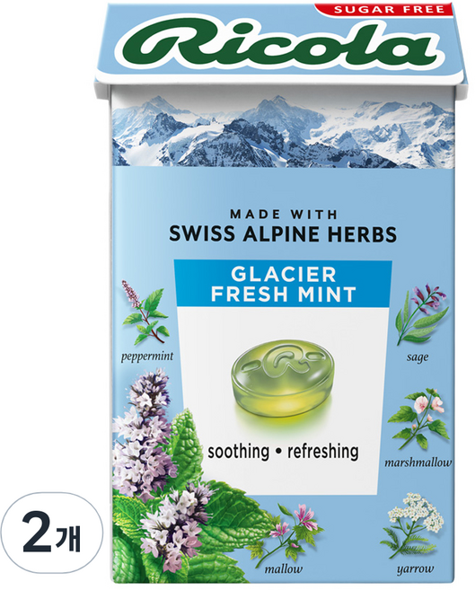 리콜라 스위스 글라시어 민트 허브캔디, 40g, 2개