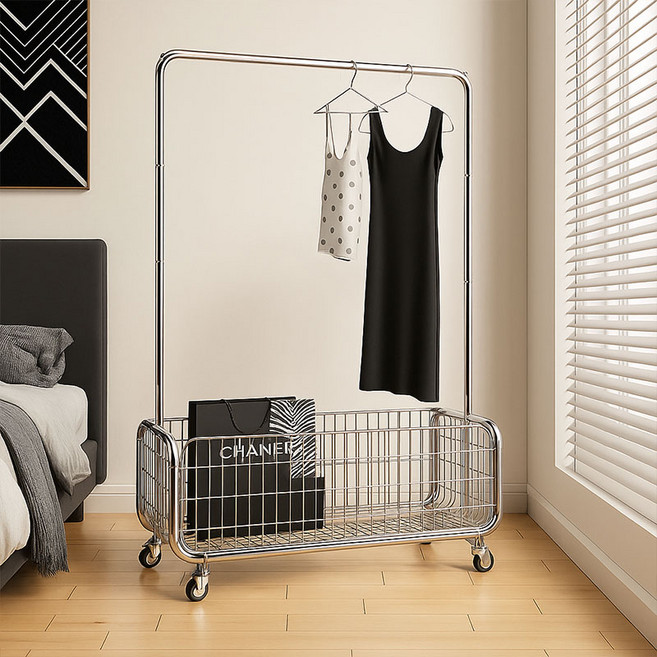 가구느낌 에버행거 800 철제 스탠드 이동식 옷걸이, 실버