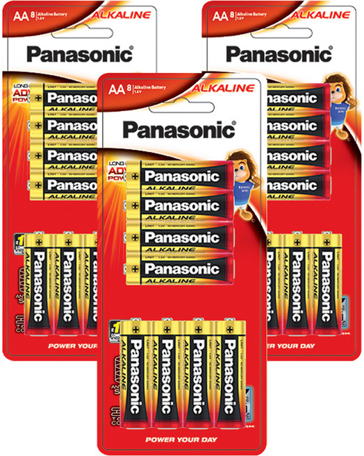 Panasonic 鹼性AA電池, 8入, 3個