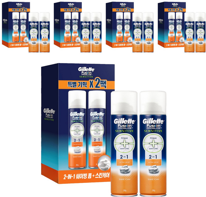 질레트 프로글라이드 액티브 스포츠 쉐이빙 폼, 245g, 10개