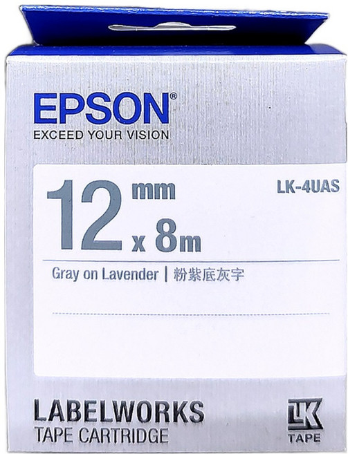 EPSON 台灣公司貨 標籤帶 LK-4UAS C53S654414 12mm, 淡紫底灰字, 8m