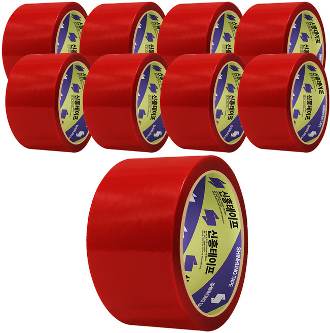신흥테이프 칼라 박스테이프 빨강 50m, 9개