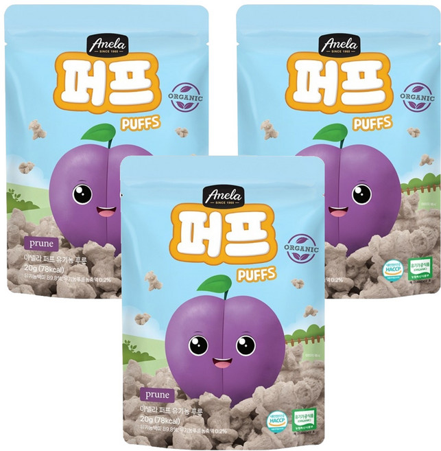아넬라 유기농 푸룬 퍼프, 20g, 3개