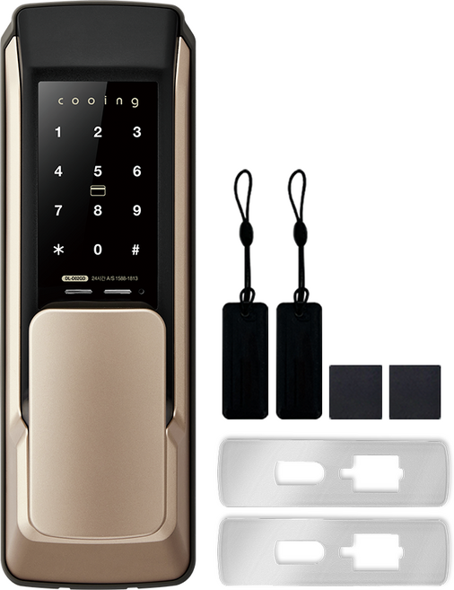 쿠잉 무타공 푸시풀 디지털 도어락 본품+보강판 세트, DL-D02GD, 방문설치