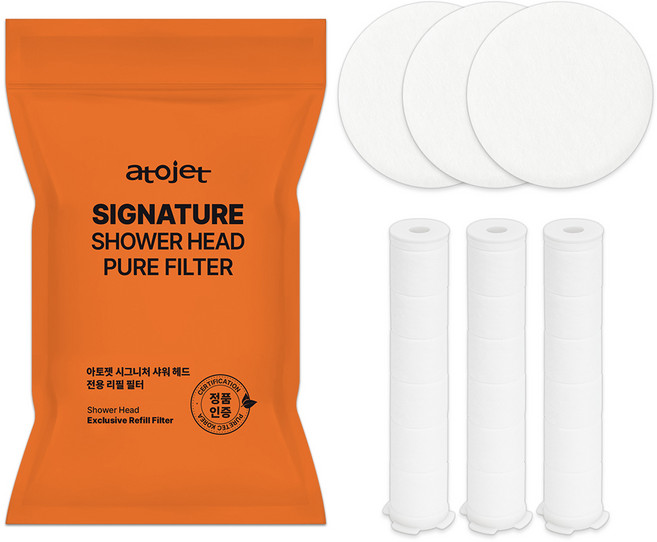 아토젯 시그니처 샤워기 헤드 필터 리필 3p + 바디 3p, 1세트, 무향
