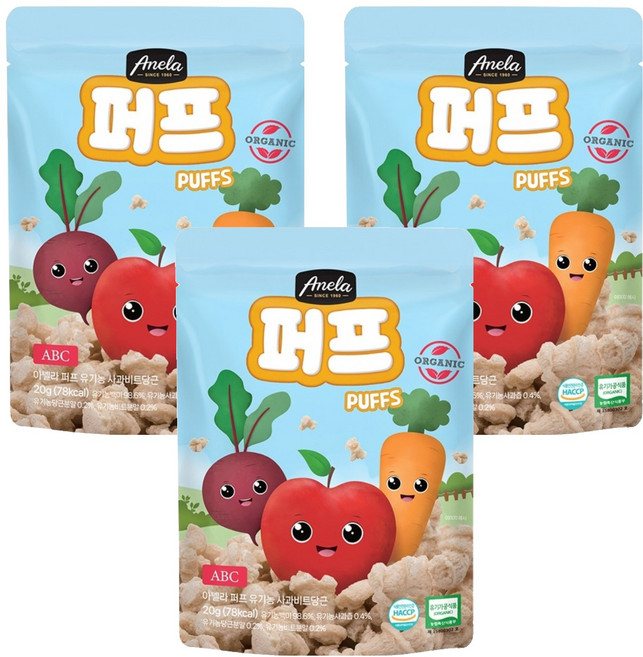 아넬라 유기농 사과비트당근 퍼프, 혼합맛(사과/비트/당근), 20g, 3개