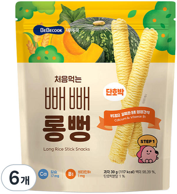 BEBECOOK 孩童更美味棒狀米餅, 甜南瓜, 30g, 6個