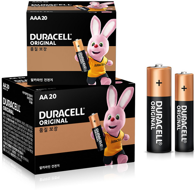 듀라셀 오리지널 알카라인 AA 건전지 20p + AAA 건전지 20p, 40개입, 1세트