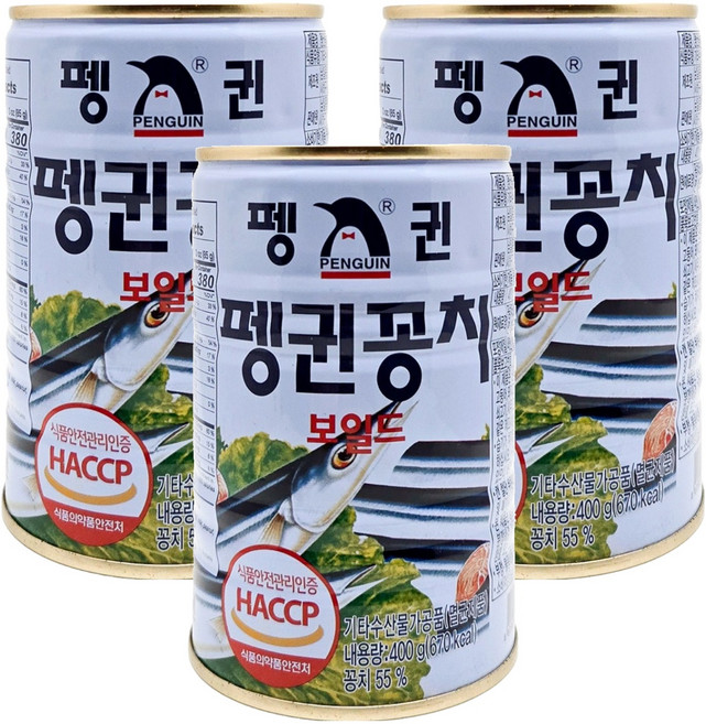 펭귄 꽁치 보일드 통조림, 400g, 3개